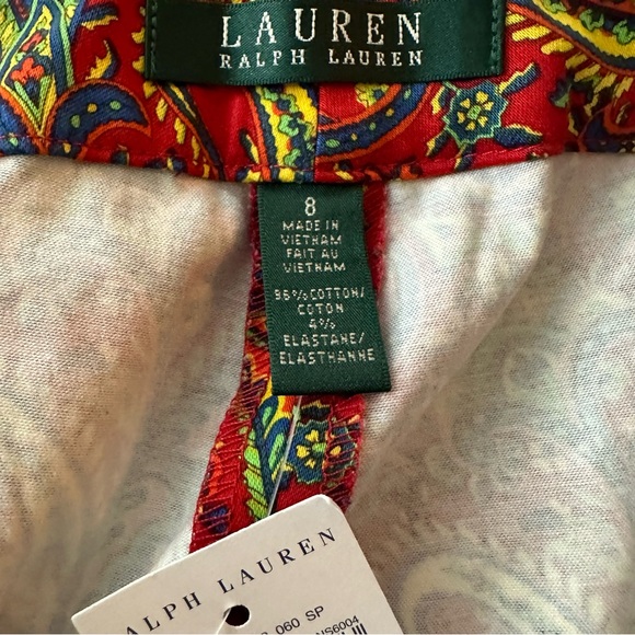 Lauren Ralph Lauren Red/Multicolored Paisley Floral Print Cotton Trousers NWT 8 - Picture 10 of 16